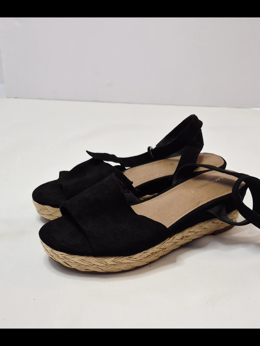 Lane Bryant Black Suede-Look Ankle Tie Espadrille Sandals